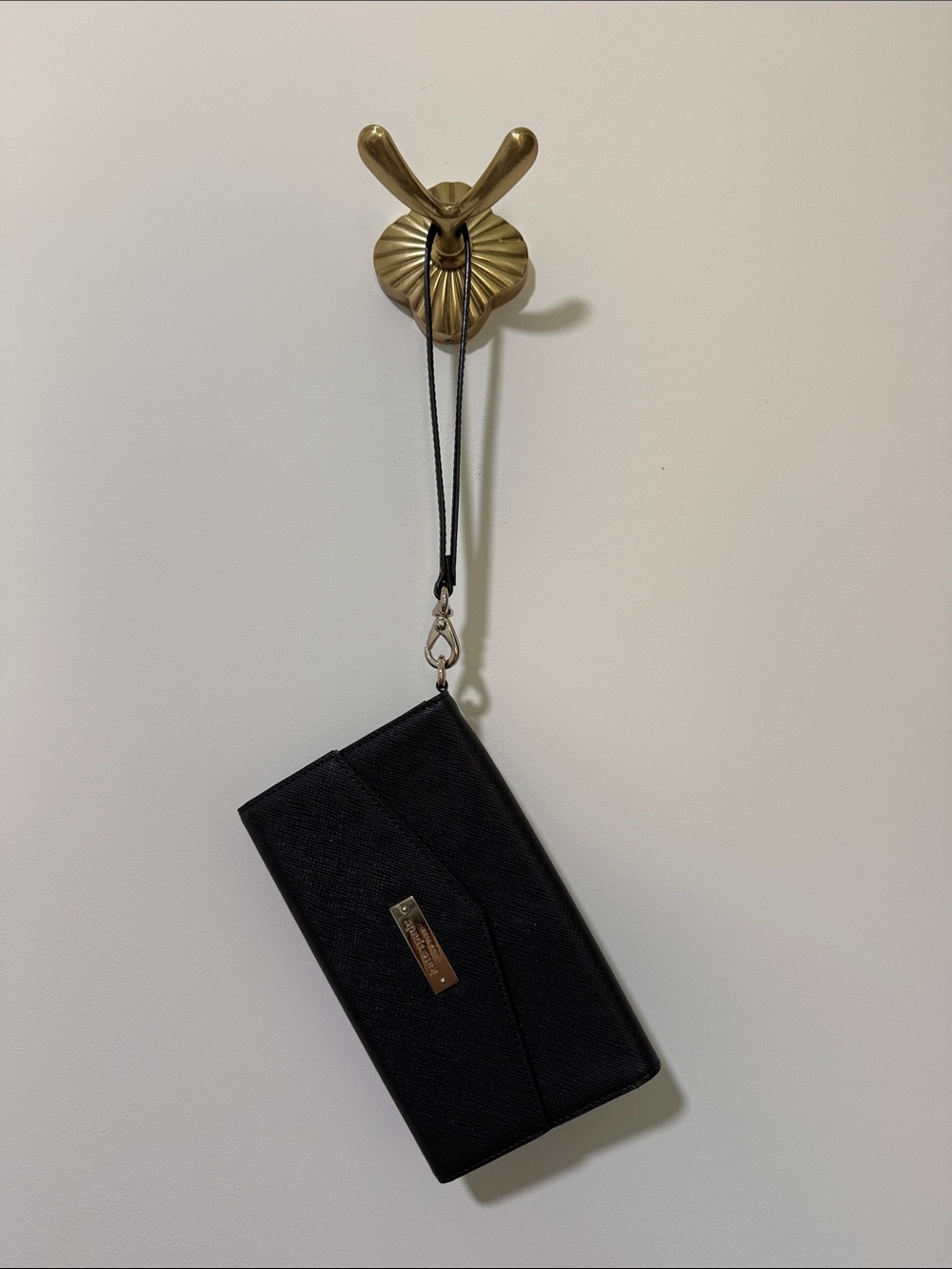kate spade Black Wristlet Card & Key Holder with Gold Plaque